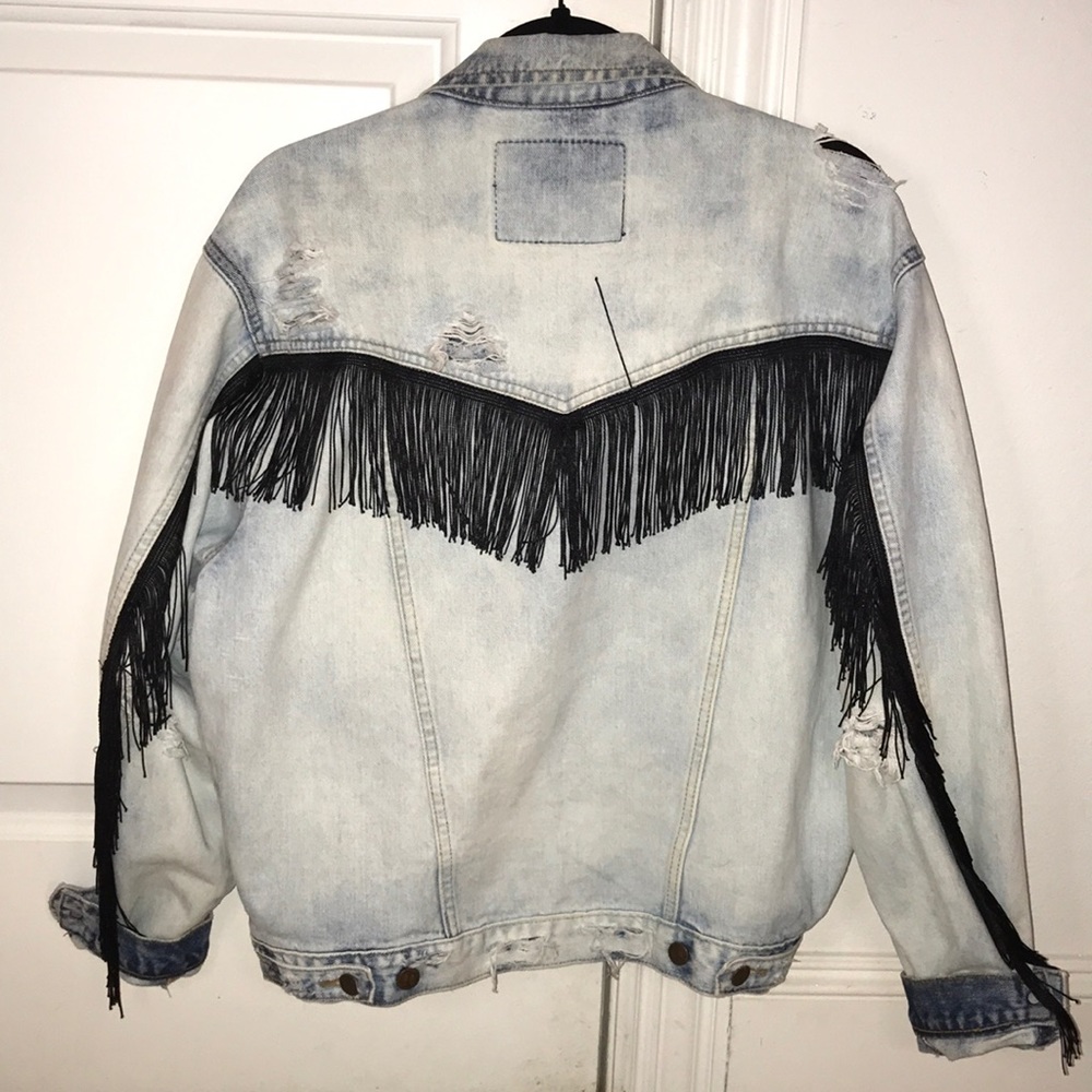 Black fringed wrangler jean jacket